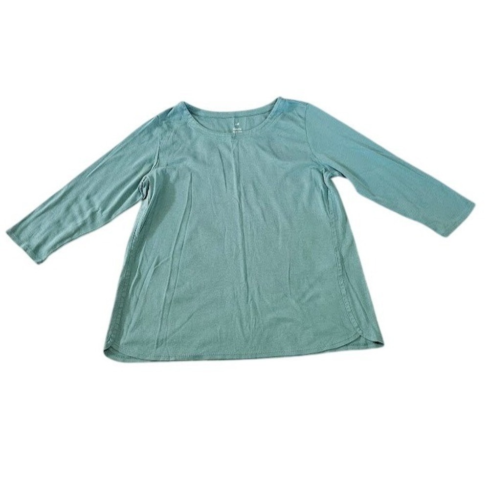 J. Jill Pima Cotton 3/4 Sleeve Scoop Neck Tee Women Large Blue Green Shirt Top